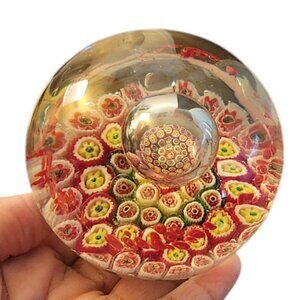 Murano Millefiori Hand Blown Art Glass Paperweight w/Suspended Domed Bubble